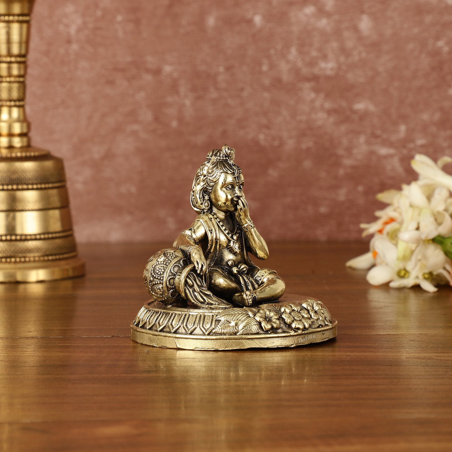 Pure Brass Superfine Makhan Chor Baal Krishna Idol - 3" Tall