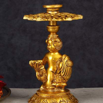 Brass Elegant Angel Table Showpiece Candle Holder 6"