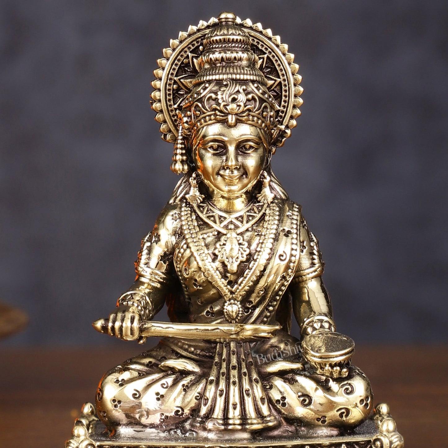 Brass Intricately Carved Annapurna Devi Idol - Lightweight Superfine 3"