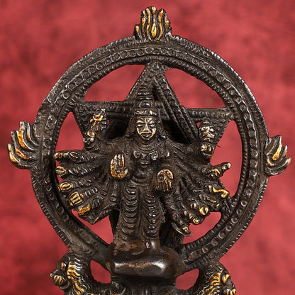 Brass Sudharashna Chakara Vishnu and Narsimha Chakrathazhwar 4" black