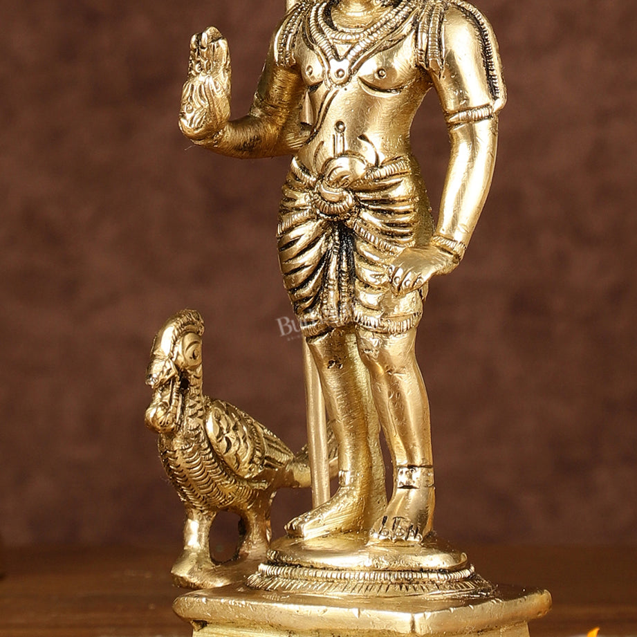 Pure Brass Superfine Lord Murugan Kartikeya Idol Height: 7 inch