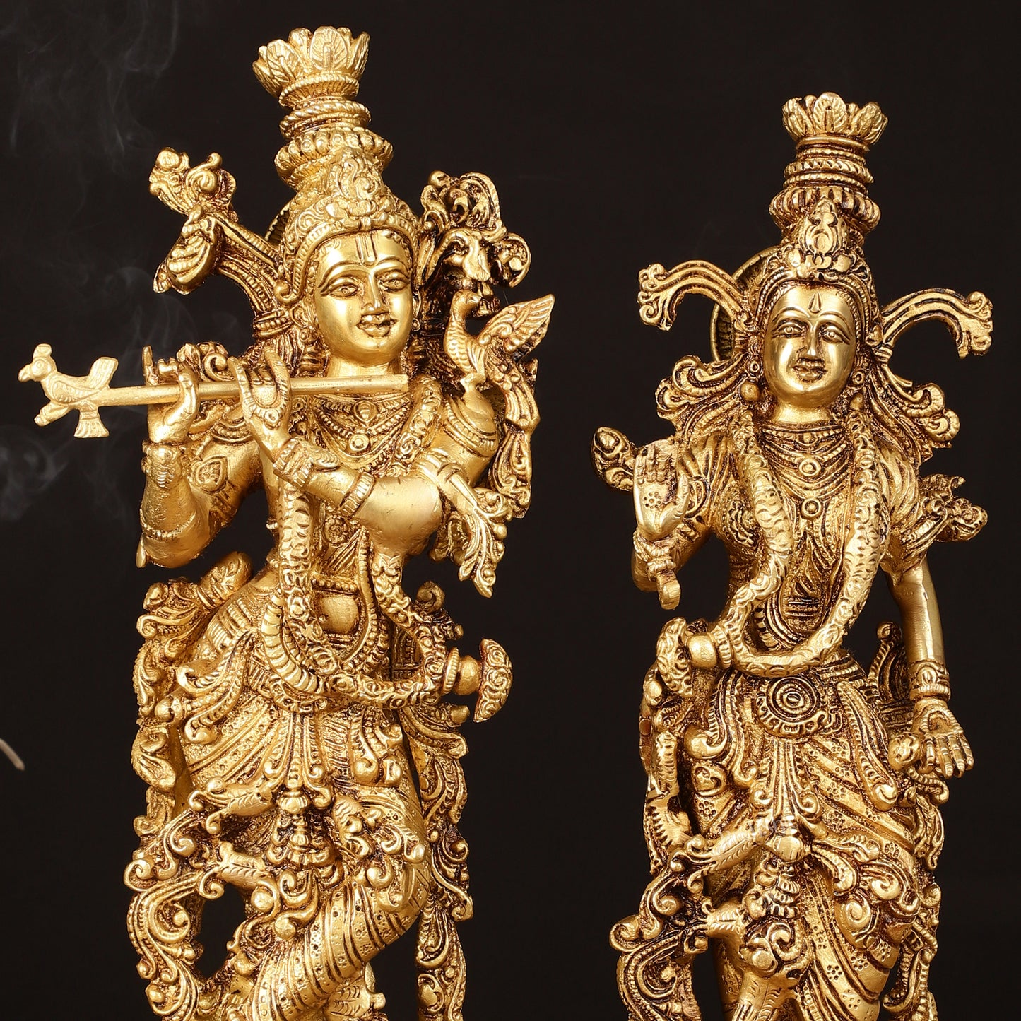 Pure Brass Superfine Radha Krishna Idols Pair on Lotus - 14" Elegant Sculpture