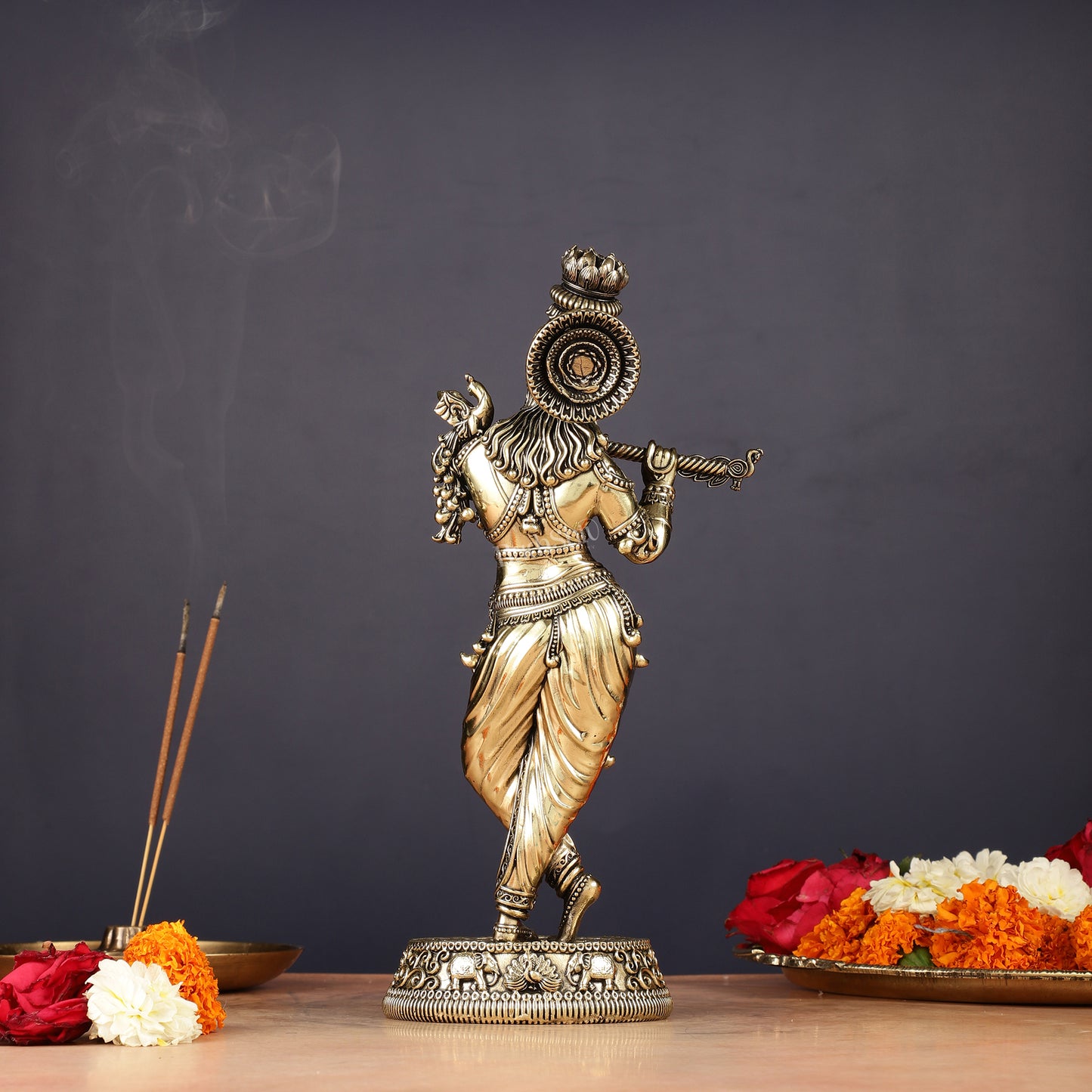 Superfine Brass Lord Krishna Intricate Idol 10" sharp