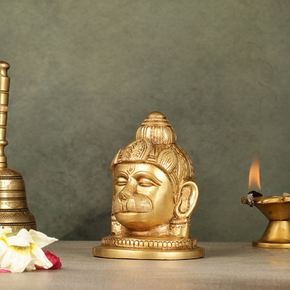 Pure Brass Hanuman Face Idol Table Accent 5.5 "