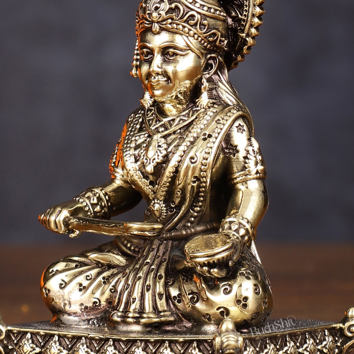 Brass Intricately Carved Annapurna Devi Idol - Lightweight Superfine 3"