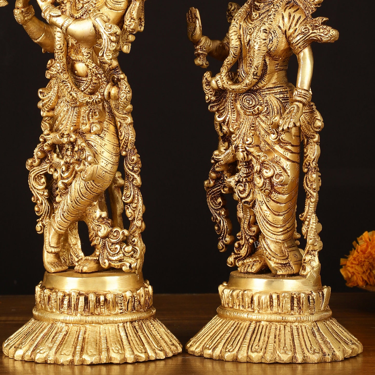 Pure Brass Superfine Radha Krishna Idols Pair on Lotus - 14" Elegant Sculpture