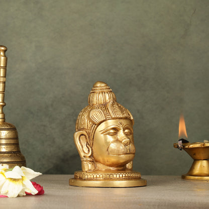 Pure Brass Hanuman Face Idol Table Accent 5.5 "