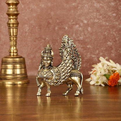 Pure Brass Small Kamdhenu Cow with Wings Idol - 4.5" Tall