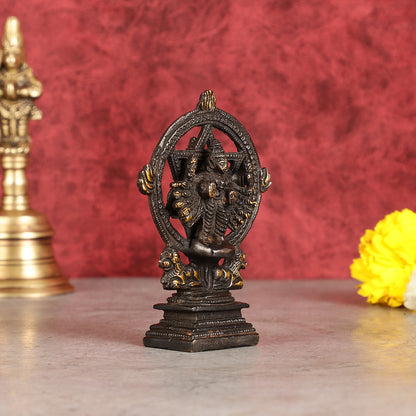 Brass Sudharashna Chakara Vishnu and Narsimha Chakrathazhwar 4" black