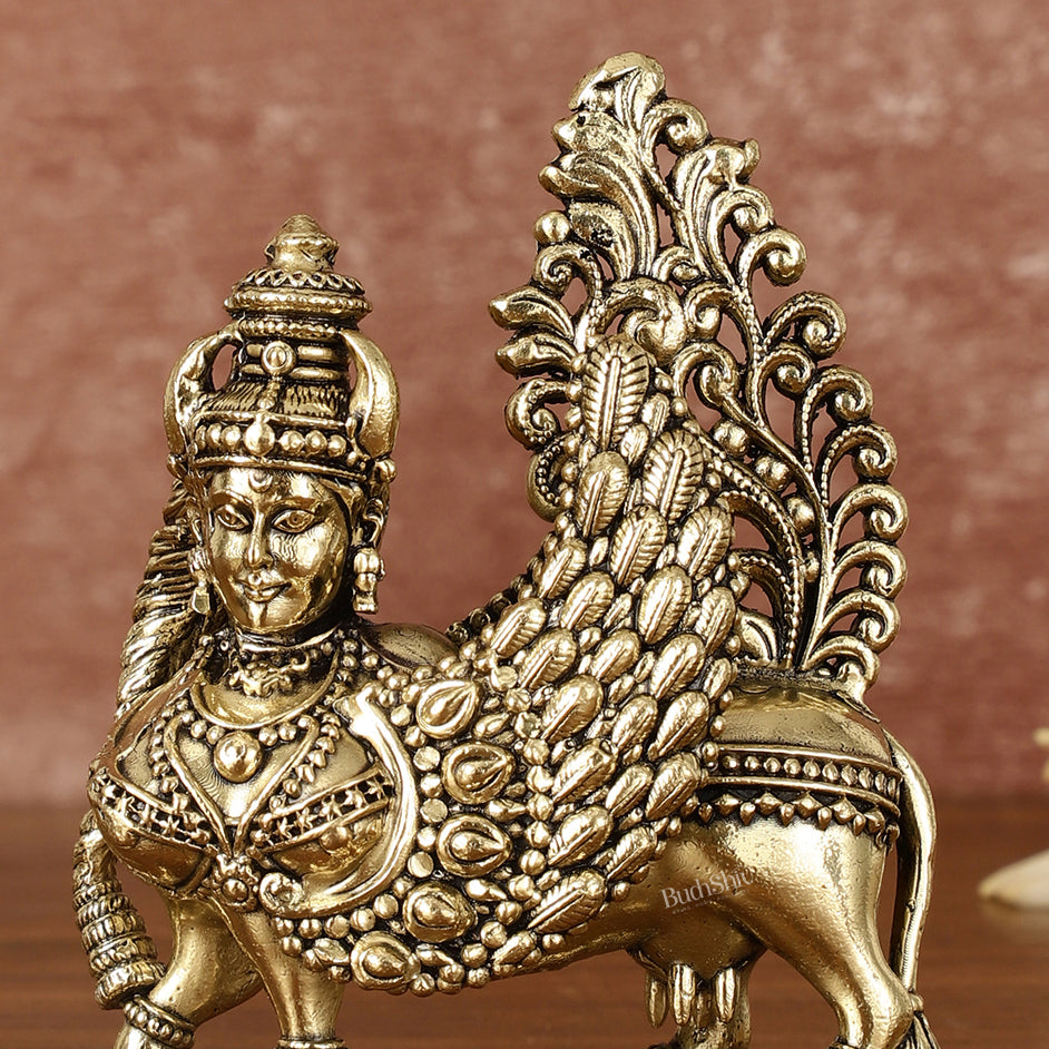 Pure Brass Small Kamdhenu Cow with Wings Idol - 4.5" Tall