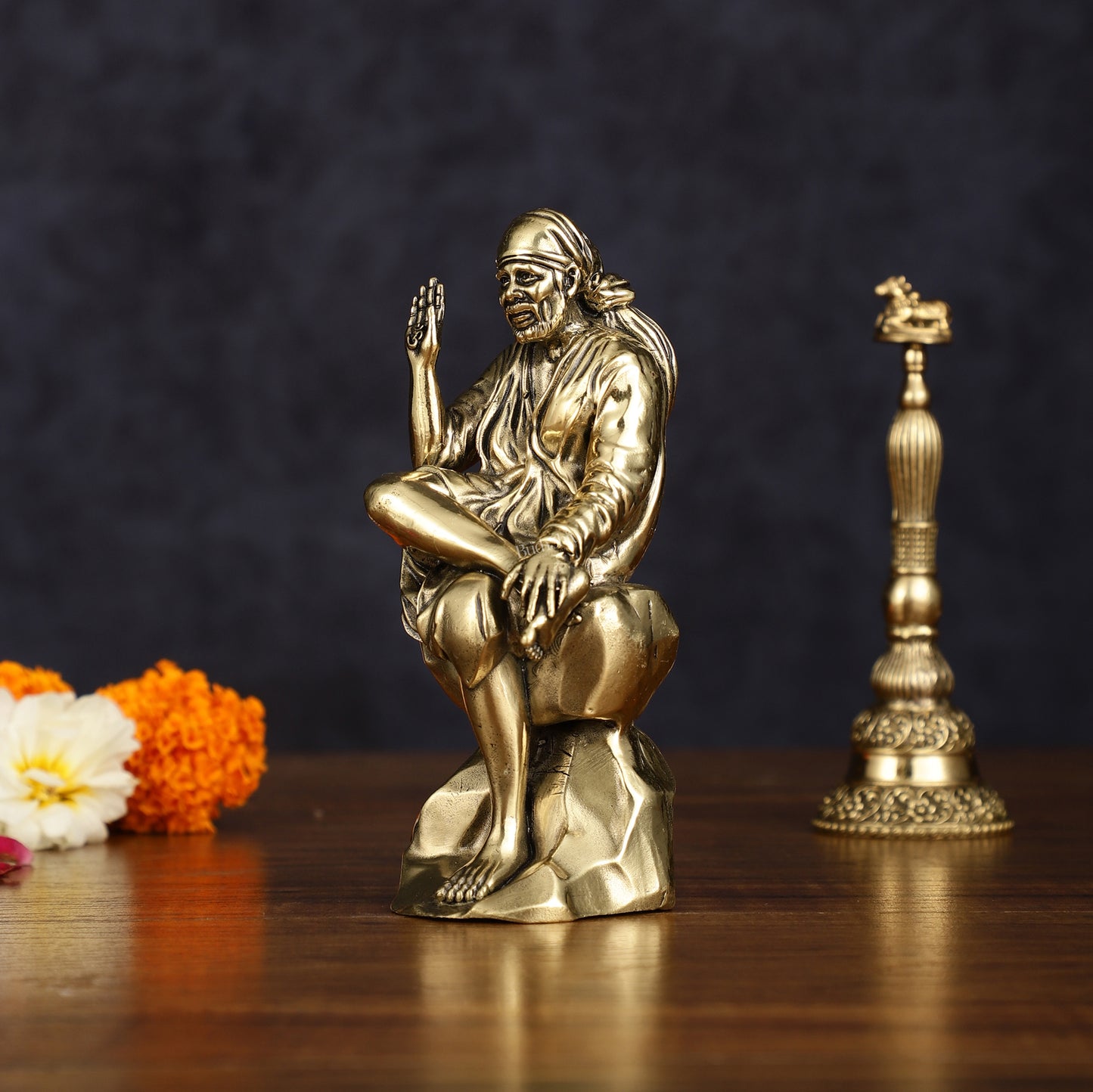 Brass Superfine Sai Baba Idol - Intricately Carved Statue 5 inch