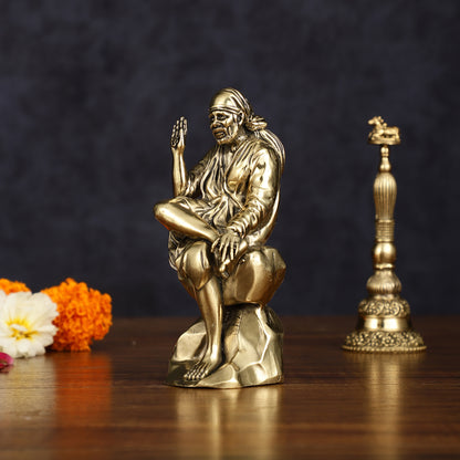 Brass Superfine Sai Baba Idol - Intricately Carved Statue 5 inch