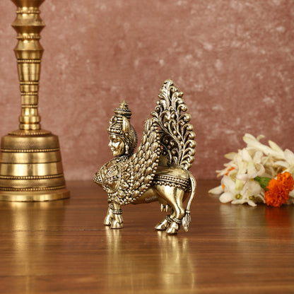 Pure Brass Small Kamdhenu Cow with Wings Idol - 4.5" Tall