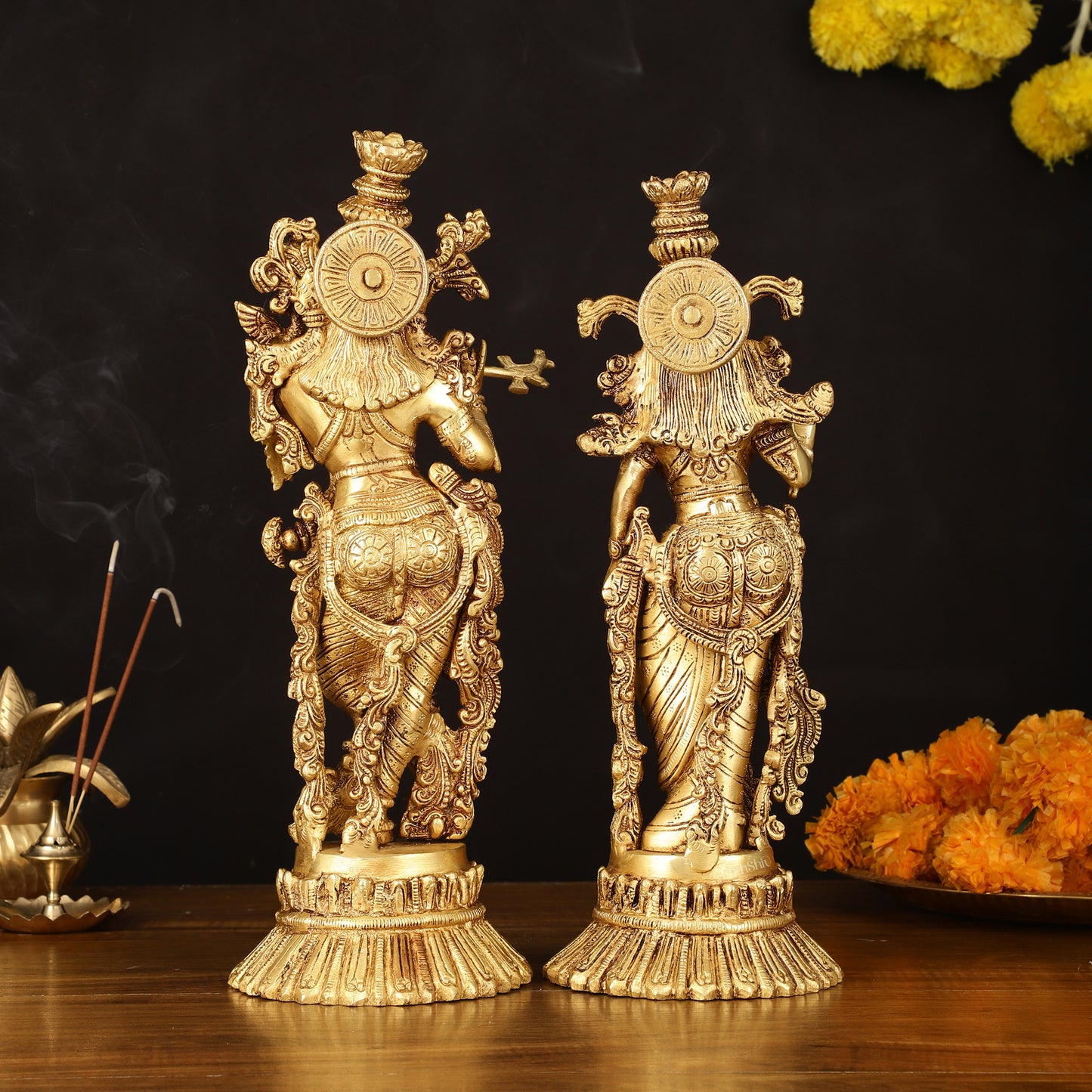 Pure Brass Superfine Radha Krishna Idols Pair on Lotus - 14" Elegant Sculpture