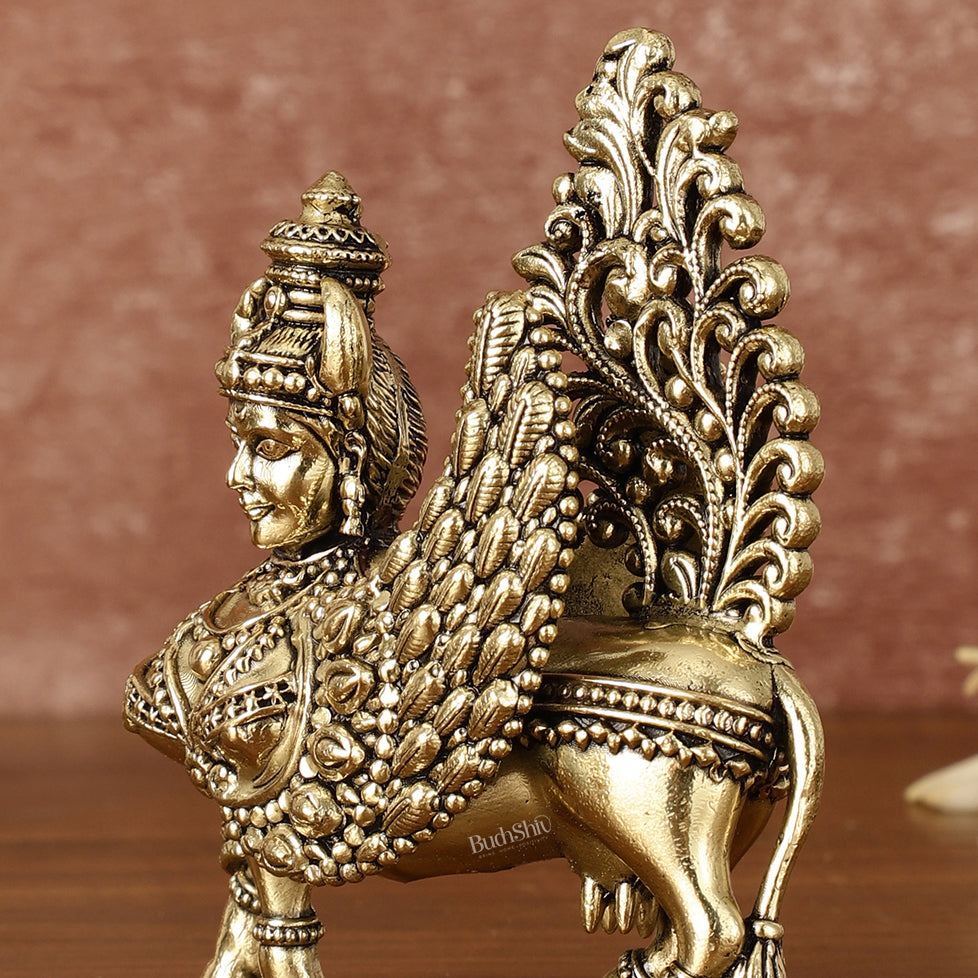 Pure Brass Small Kamdhenu Cow with Wings Idol - 4.5" Tall