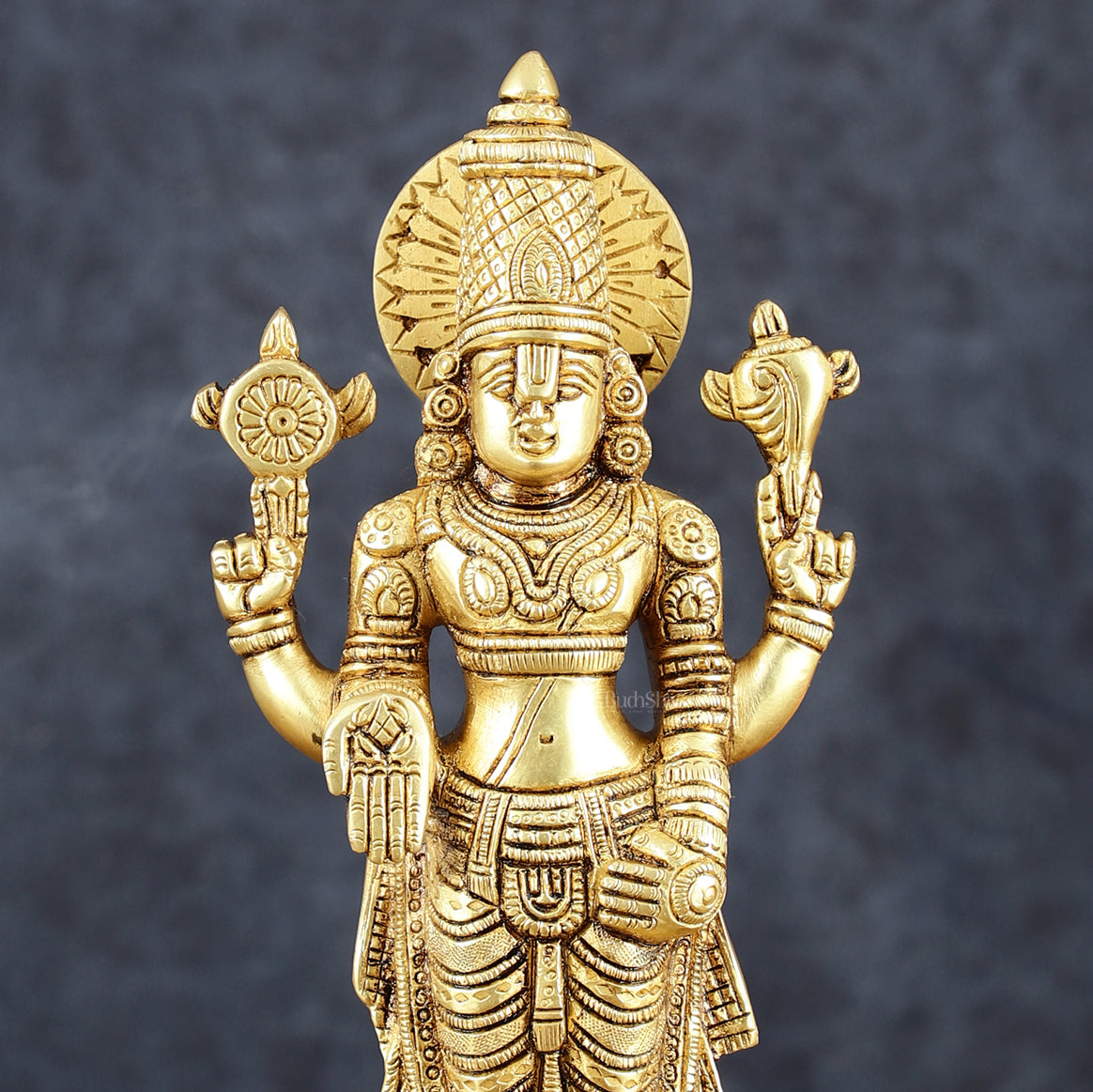 Exquisite Pure Brass Tirupati Balaji Statue - 10.5" Tall | Handcrafted Perfection