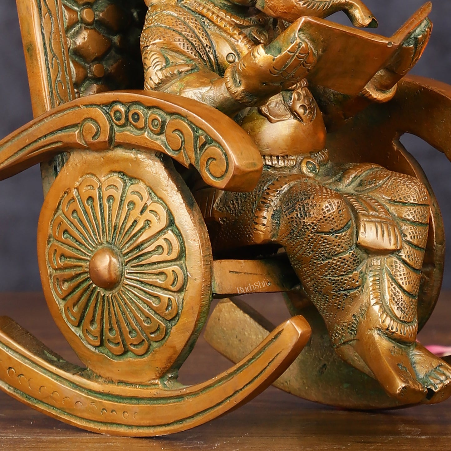 Handcrafted Pure Brass Lord Ganapati Seated on Swinging Chair Idol - 7" Antique Bronze Finish