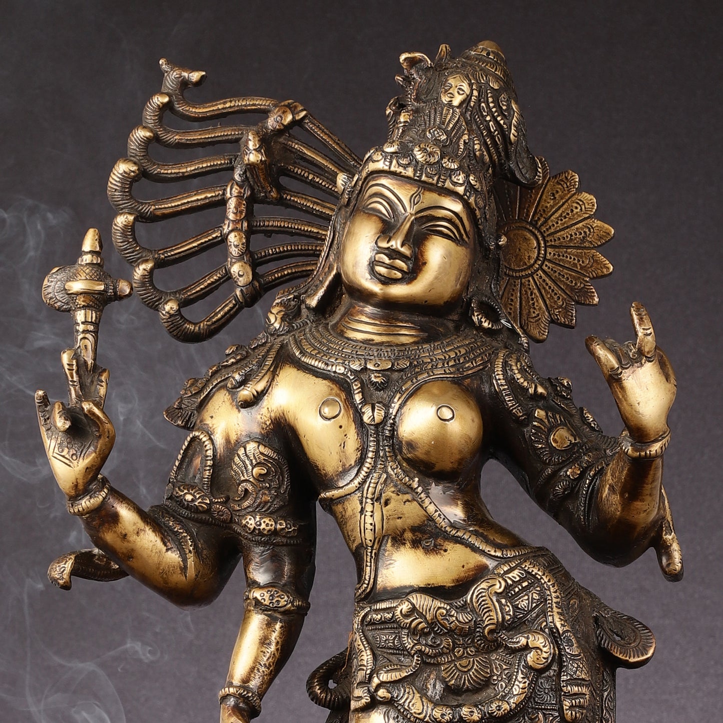 Pure Brass Antique Tone Ardhanarishwara Statue - 20 inch