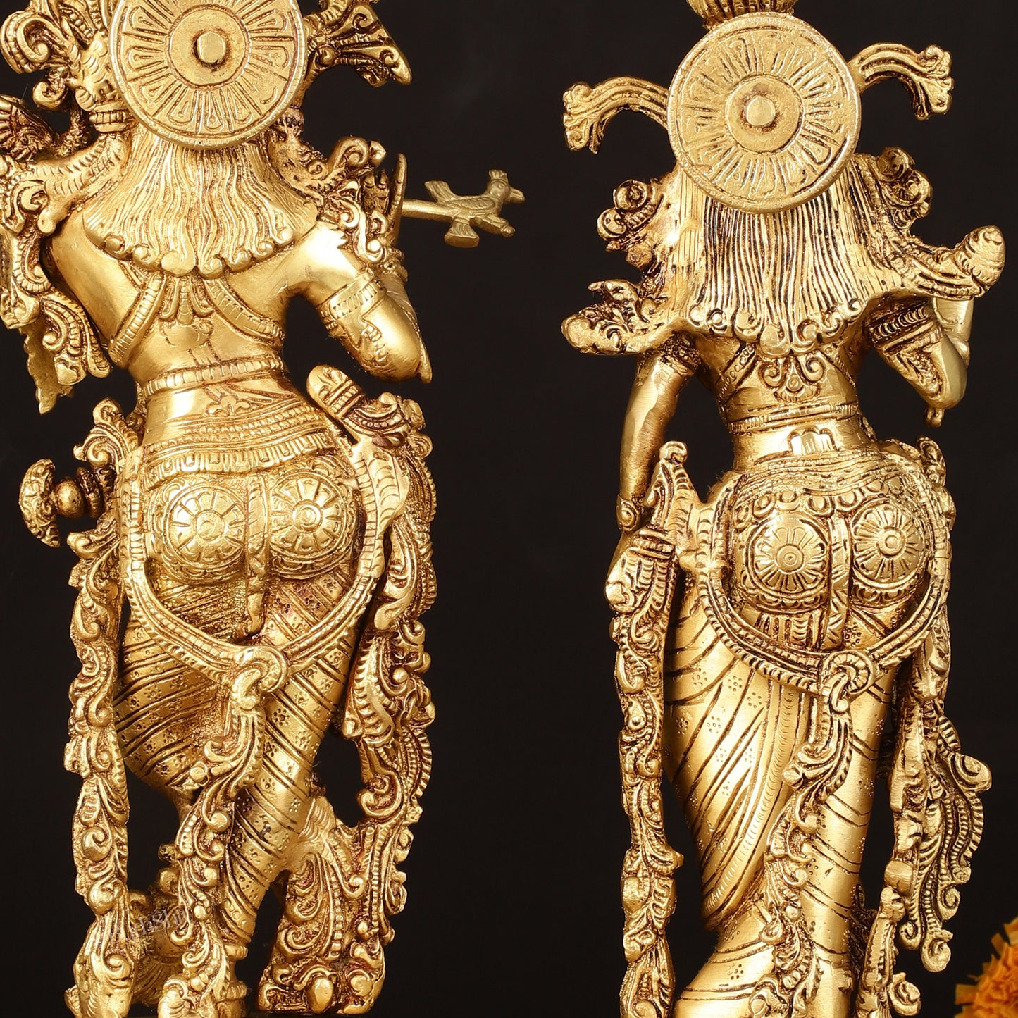 Pure Brass Superfine Radha Krishna Idols Pair on Lotus - 14" Elegant Sculpture