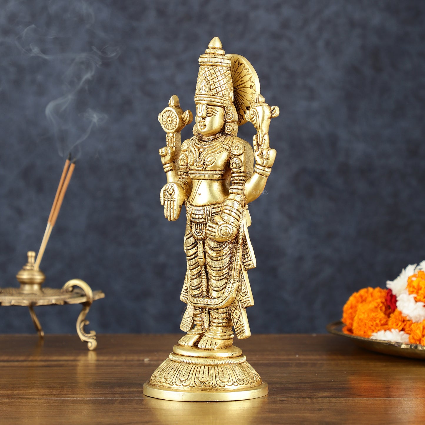 Exquisite Pure Brass Tirupati Balaji Statue - 10.5" Tall | Handcrafted Perfection