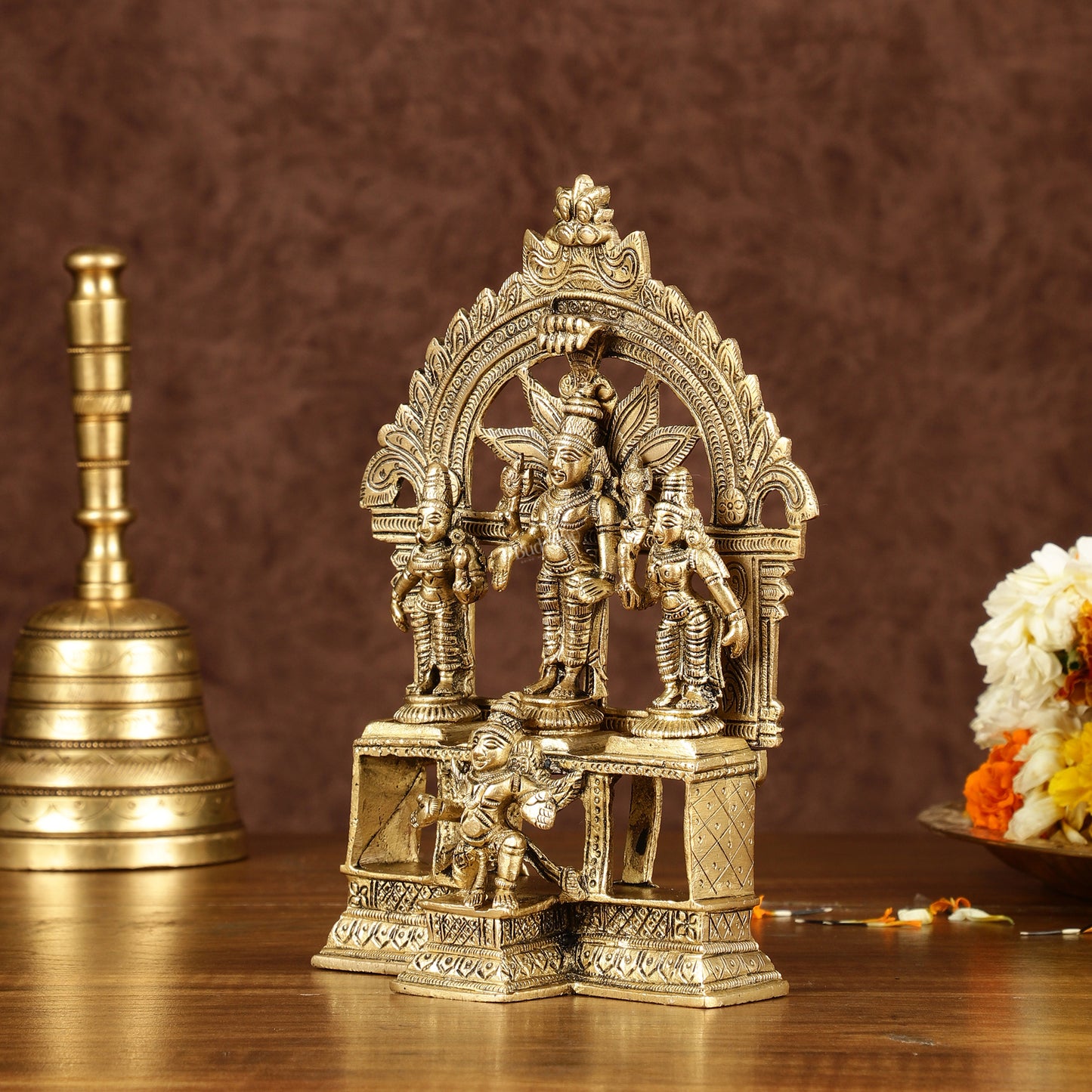 Brass Lord Tirupati Balaji with Bhoodevi Devi and Sridevi Idol | Height: 7.5 inch
