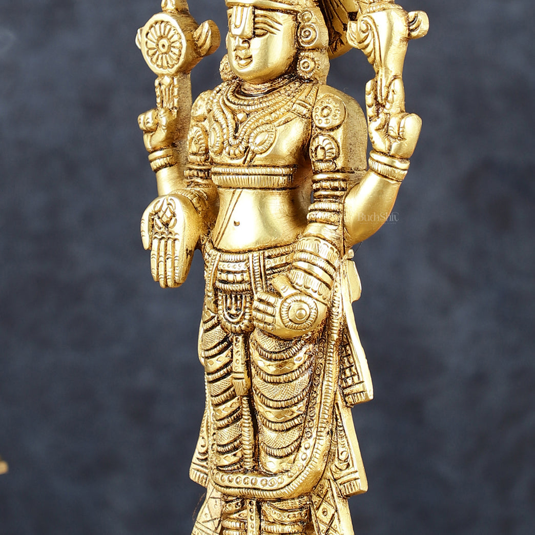 Exquisite Pure Brass Tirupati Balaji Statue - 10.5" Tall | Handcrafted Perfection