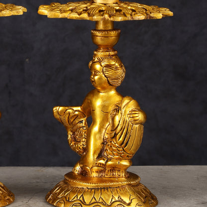 Brass Elegant Angel Table Showpiece Candle Holder 6" pair