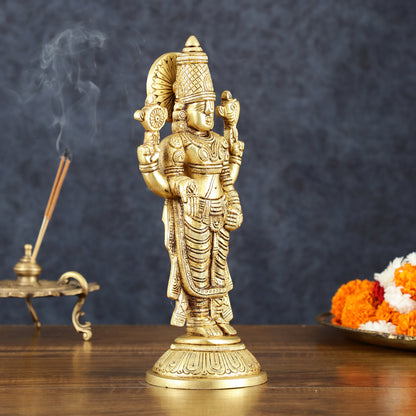 Exquisite Pure Brass Tirupati Balaji Statue - 10.5" Tall | Handcrafted Perfection