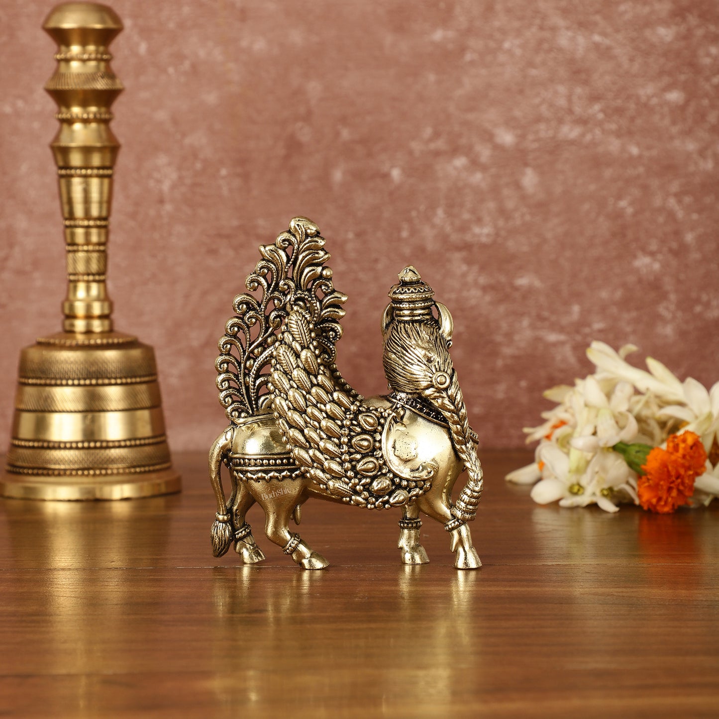 Pure Brass Small Kamdhenu Cow with Wings Idol - 4.5" Tall