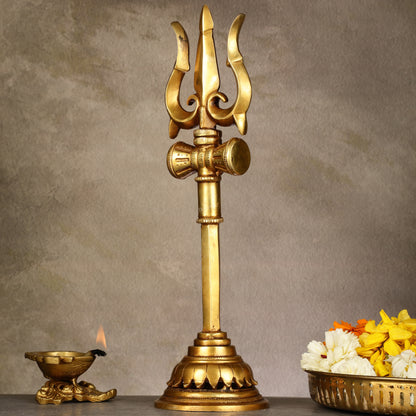 Brass Lord Shiva Trishul Standing Accent - 13.5"