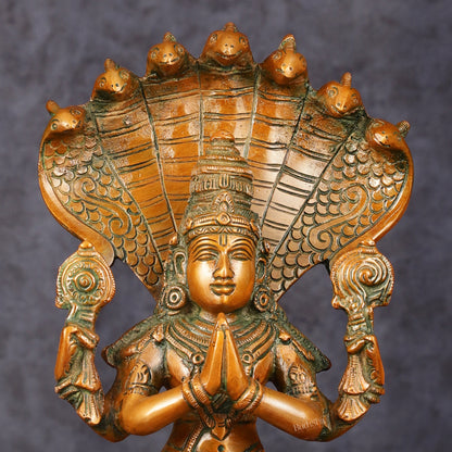 Vintage Brass Patanjali Statue - 8" Divine Sculpture