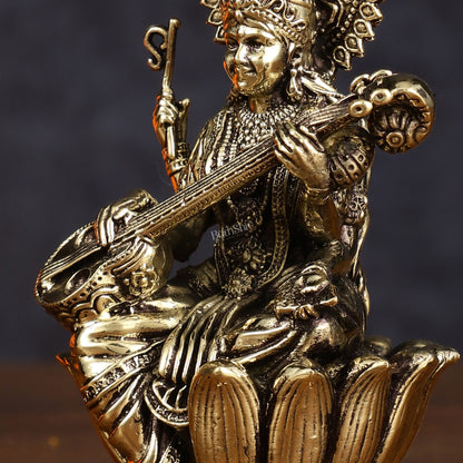 Brass Superfine Saraswati Idol - 4 Inch