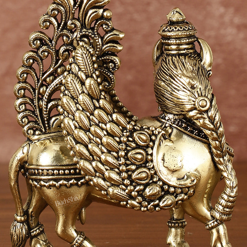 Pure Brass Small Kamdhenu Cow with Wings Idol - 4.5" Tall