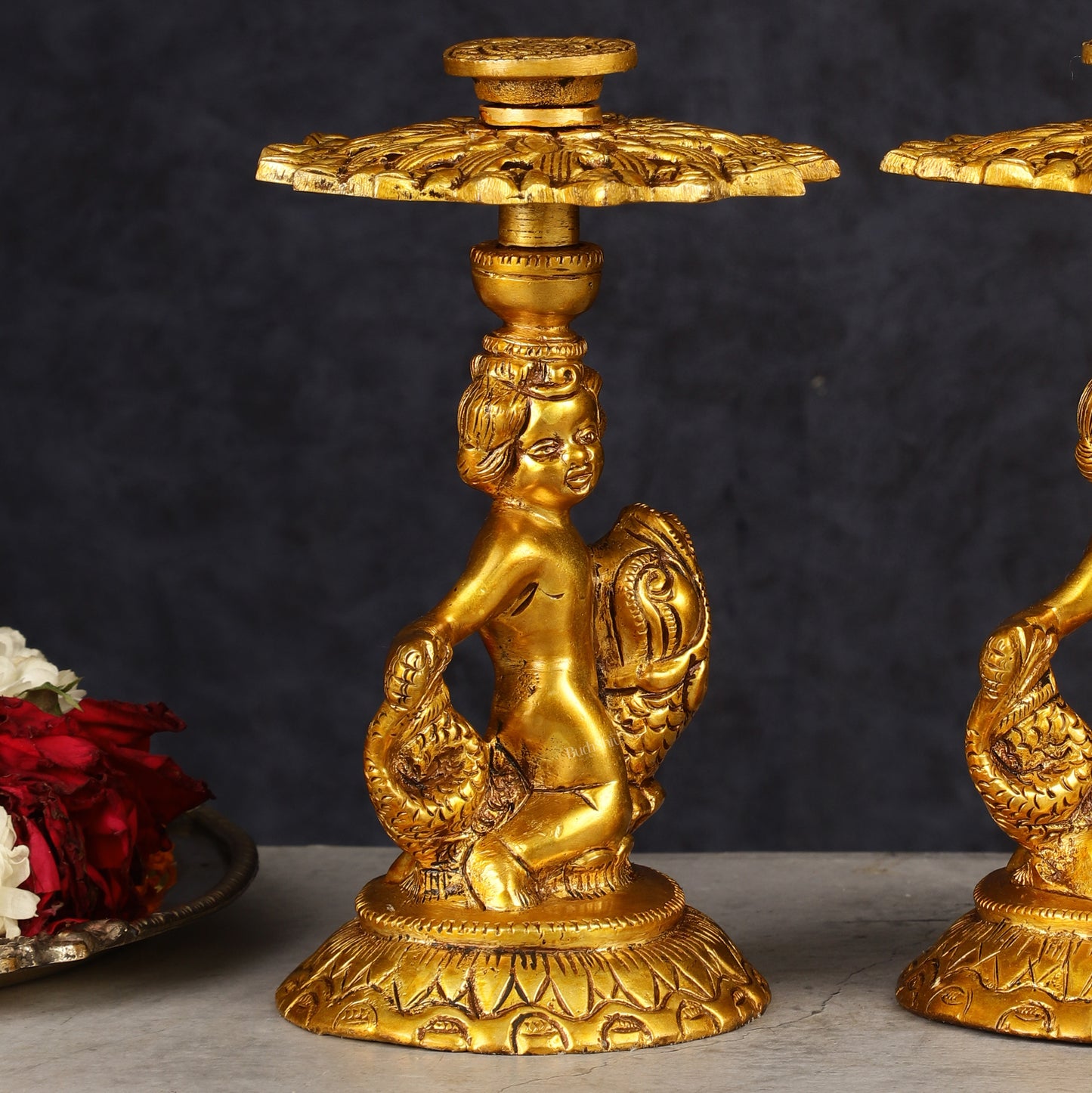 Brass Elegant Angel Table Showpiece Candle Holder 6" pair