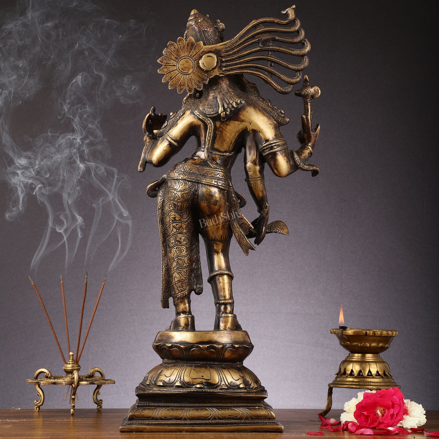 Pure Brass Antique Tone Ardhanarishwara Statue - 20 inch