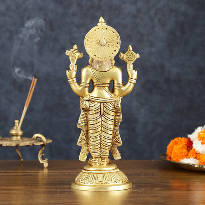 Exquisite Pure Brass Tirupati Balaji Statue - 10.5" Tall | Handcrafted Perfection