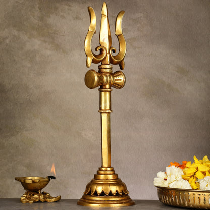 Brass Lord Shiva Trishul Standing Accent - 13.5"