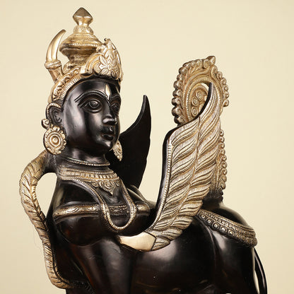 Brass Kamdhenu Cow with calf Statue | 16.5" Tall | Black edition