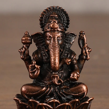 Small Pure Copper Ganapati on Lotus Idol | 2.5"