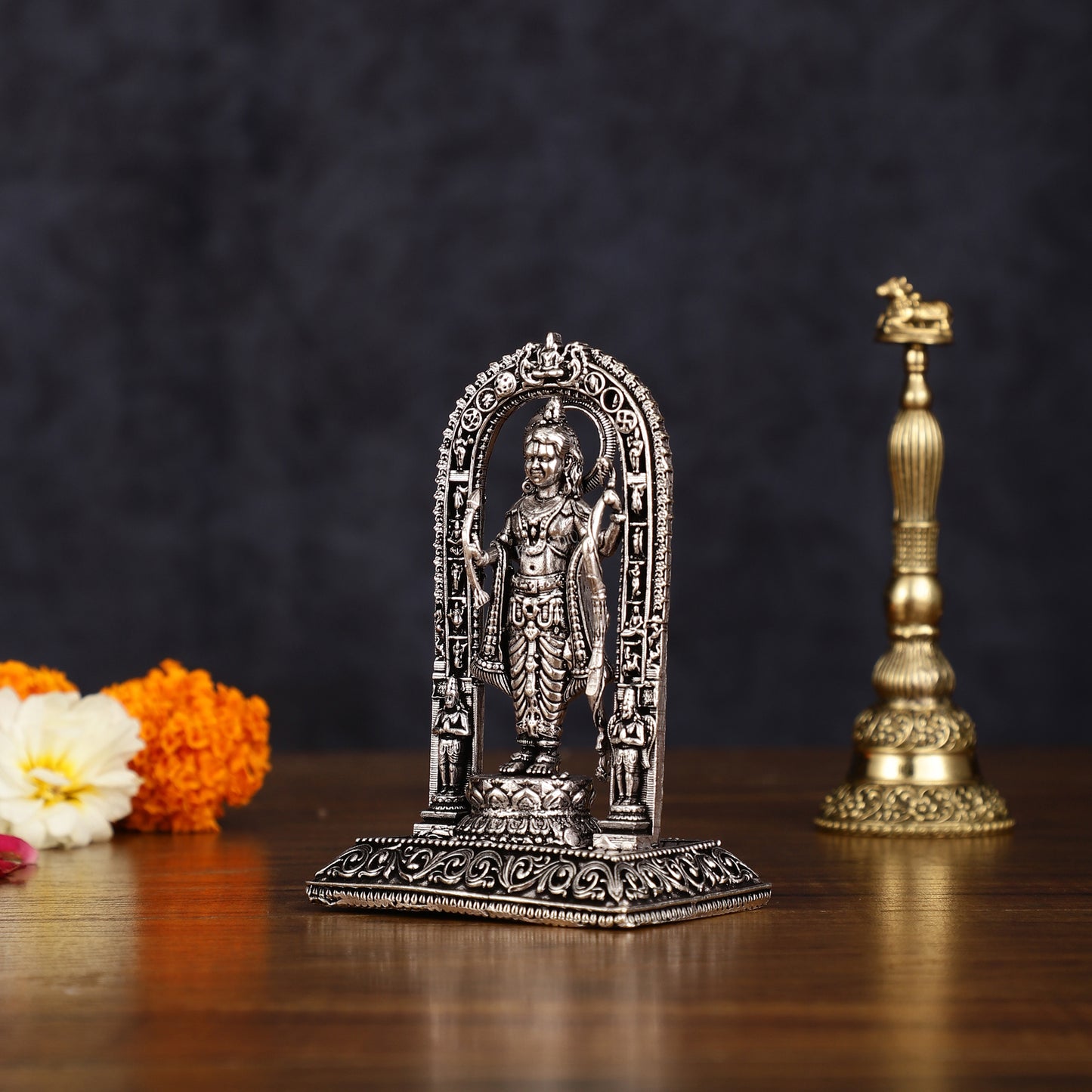 Pure Brass Intricate Silver Plated Ram Lalla Idol - 4" Tall