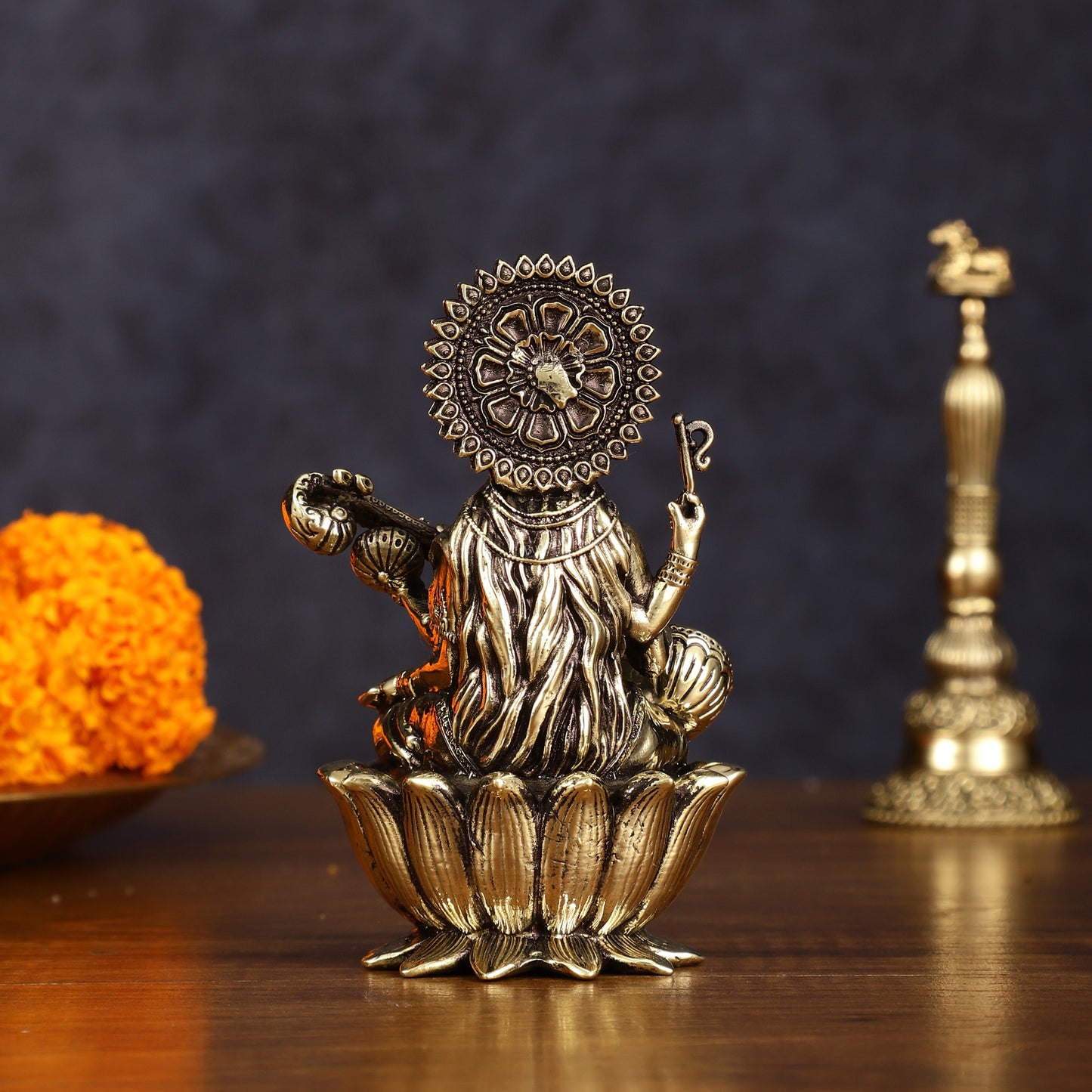 Brass Superfine Saraswati Idol - 4 Inch