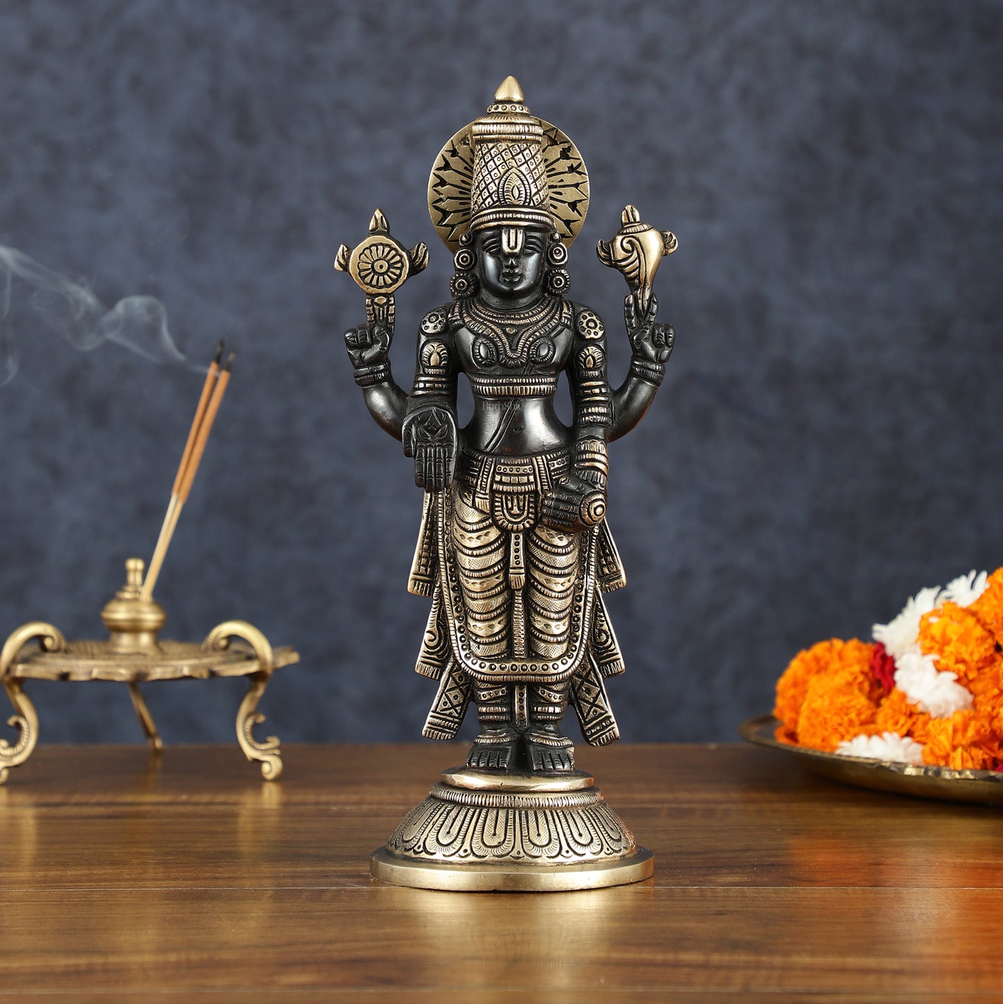 Exquisite Pure Brass Black Tirupati Balaji Statue - 10.5" Tall | Handcrafted Perfection