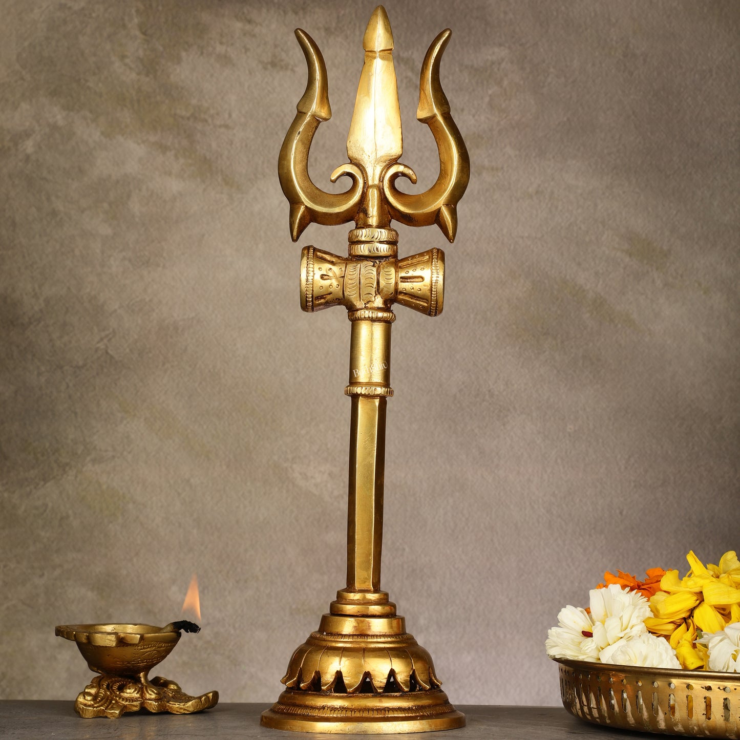 Brass Lord Shiva Trishul Standing Accent - 13.5"