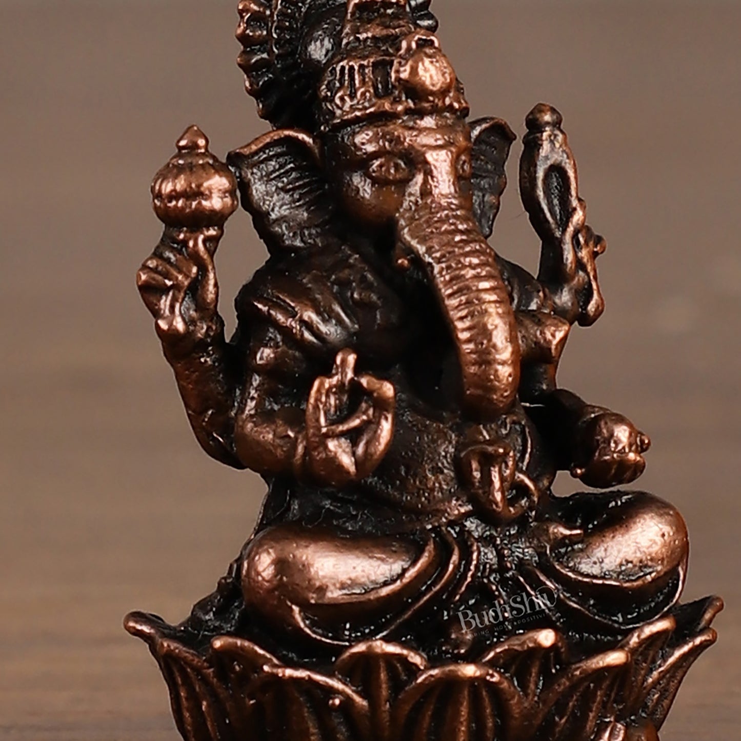 Small Pure Copper Ganapati on Lotus Idol | 2.5"