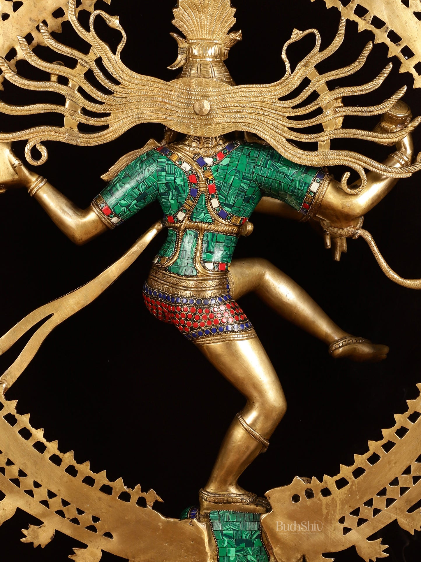 Large Handcrafted Superfine Brass Nataraja Statue by BudhShiv | 36" Tall | With Stonework