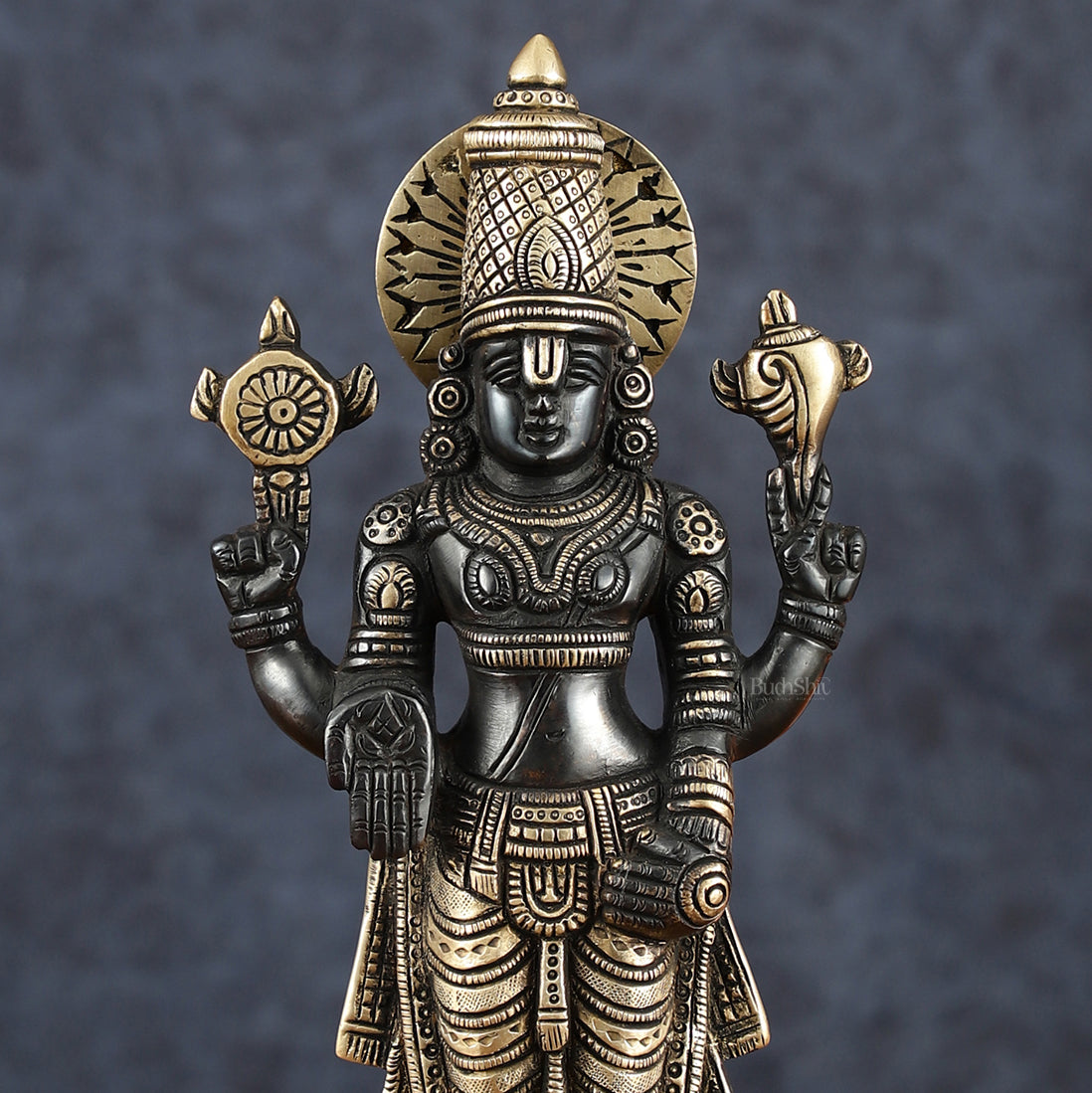 Exquisite Pure Brass Black Tirupati Balaji Statue - 10.5" Tall | Handcrafted Perfection