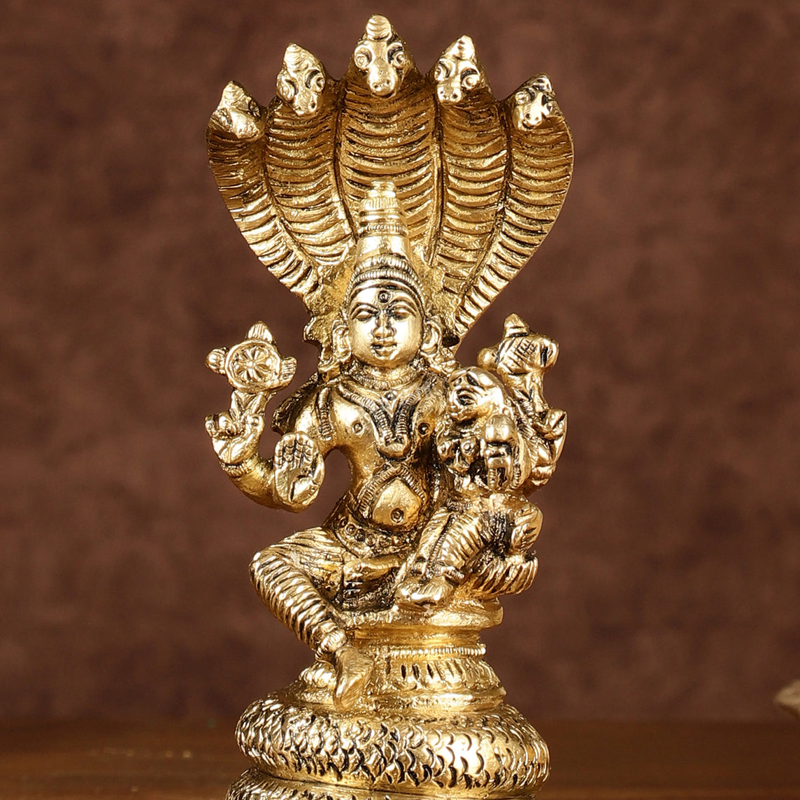 Pure Brass Seated Vishnu Lakshmi with Sheshanaaga Idol | Height: 5.5 inch