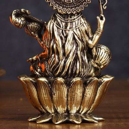 Brass Superfine Saraswati Idol - 4 Inch