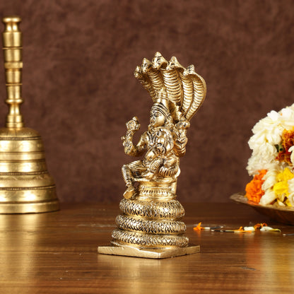 Pure Brass Seated Vishnu Lakshmi with Sheshanaaga Idol | Height: 5.5 inch