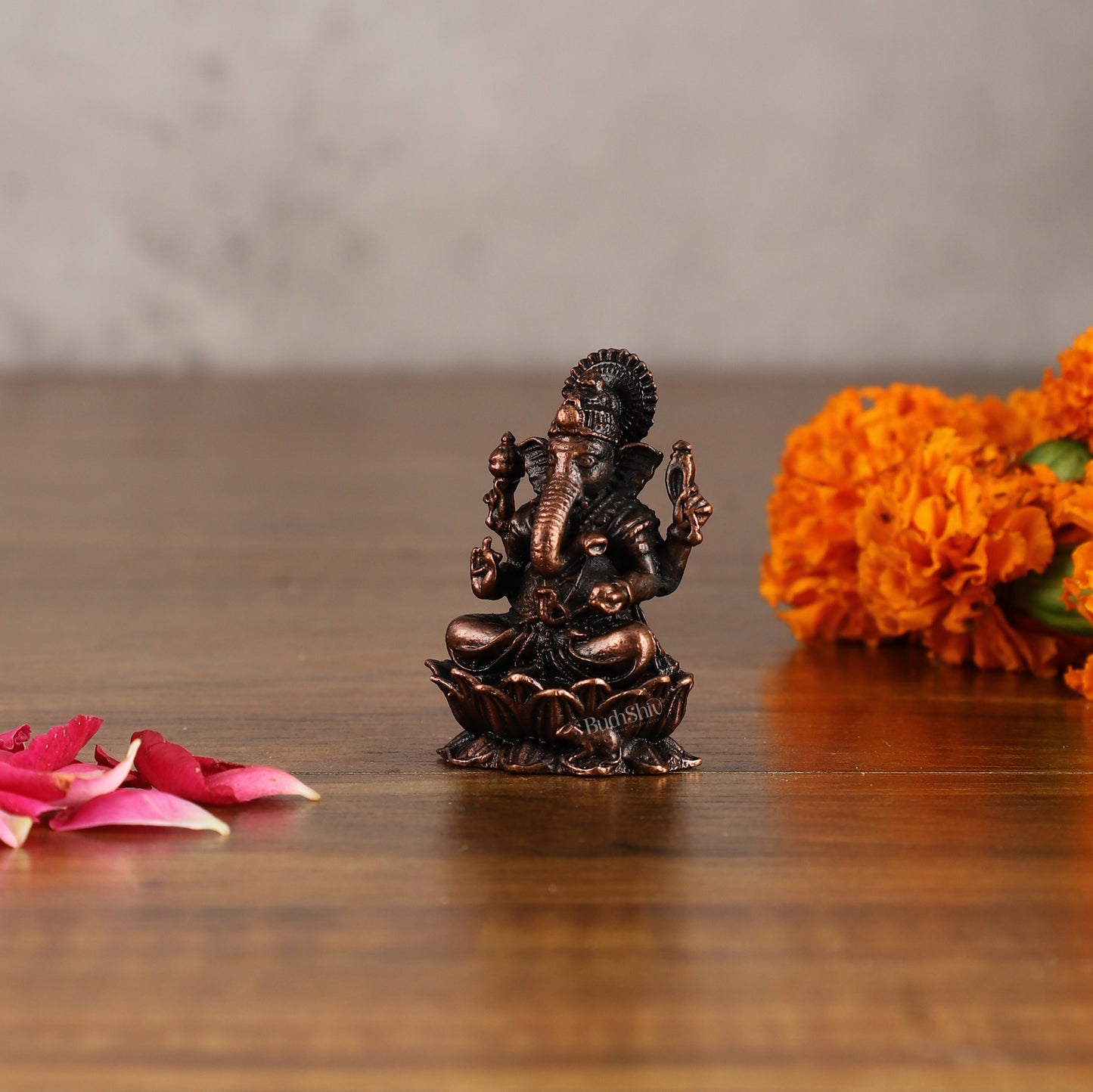 Small Pure Copper Ganapati on Lotus Idol | 2.5"